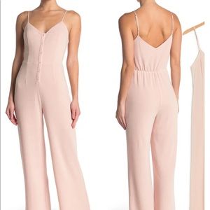 Button Front Knit Jumpsuit in Peach
